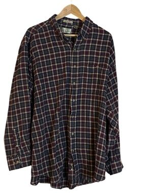 Bill Blass Mens XXLT 100% Cotton Plaid Light Flannel Shirt Burgundy Navy